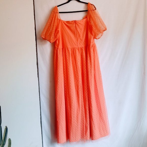 Puff Sleeve Polka Dot Tulle Maxi Dress Size 3X - Picture 8 of 16